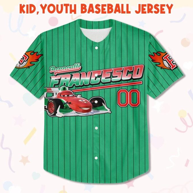 Customizable Kids Baseball Jersey - Fun Racing Car Design - Personalize With Your Name! - Image 3