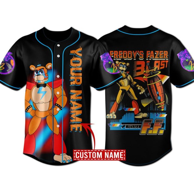 Custom Name Freddy'S Fazer Blast Baseball Jersey – Vibrant Gamer Design, Perfect Gift!