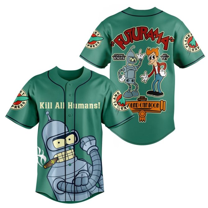Futurama Baseball Jersey – Bender & Fry Graphic Tee – Sci-Fi Fan Apparel