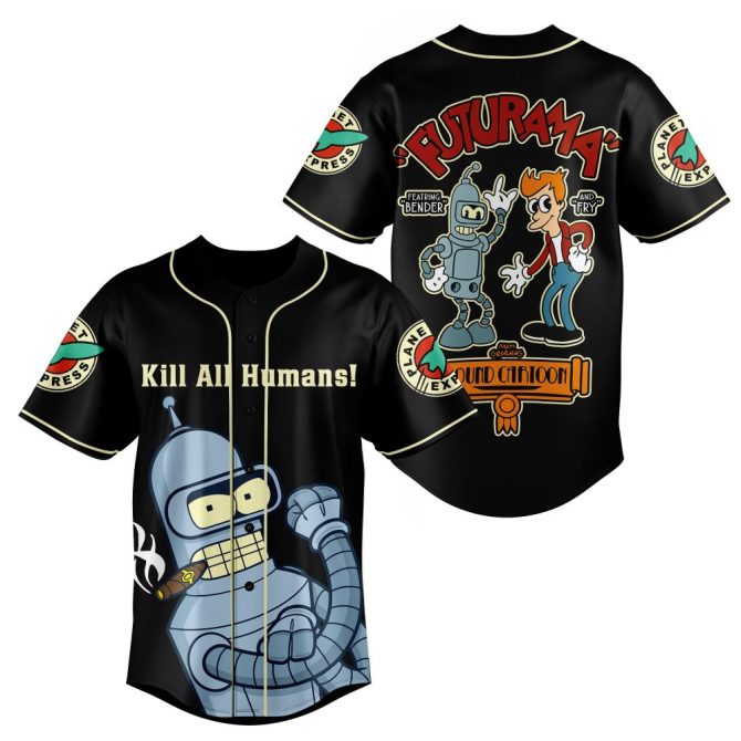 Futurama Baseball Jersey – Bender & Fry Graphic Tee – Sci-Fi Fan Apparel - Image 2