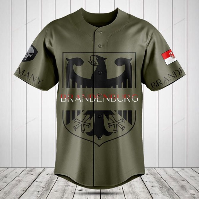 Brandenburg Eagle Emblem Baseball Jersey - Stylish Olive Green Athletic Shirt For Fans