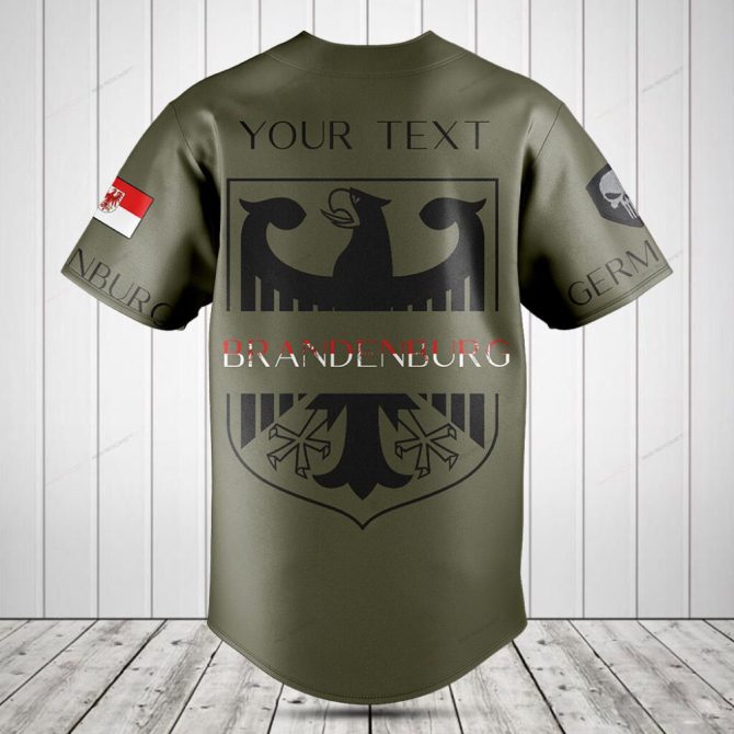 Brandenburg Eagle Emblem Baseball Jersey - Stylish Olive Green Athletic Shirt For Fans - Image 2
