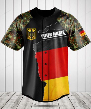 Customize Your Own German Flag Baseball Jersey With Camo Sleeves - Add Your Name!
