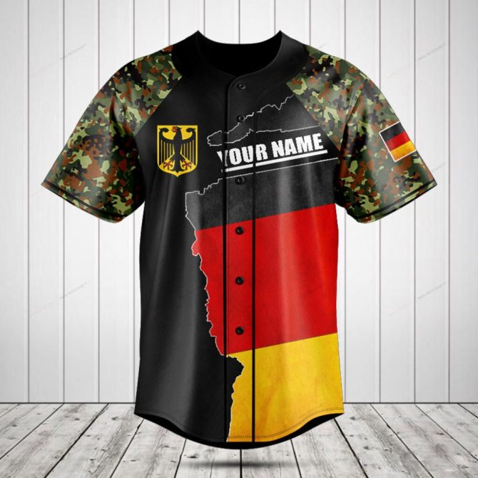 Customize Your Own German Flag Baseball Jersey With Camo Sleeves - Add Your Name!