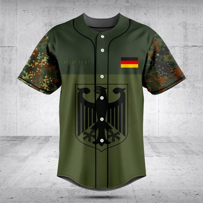 German Eagle Baseball Jersey - Military Green Camo Design, Customizable Text, Unisex Fit