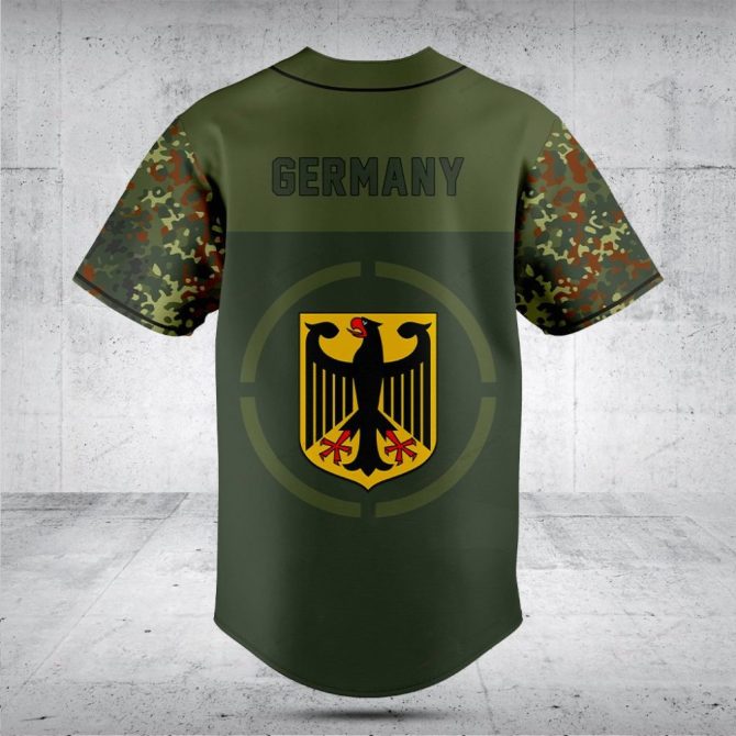 German Eagle Baseball Jersey - Military Green Camo Design, Customizable Text, Unisex Fit - Image 2