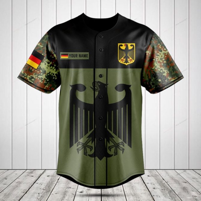 Custom German Eagle Camo Baseball Jersey – Personalized Name & Flag Design