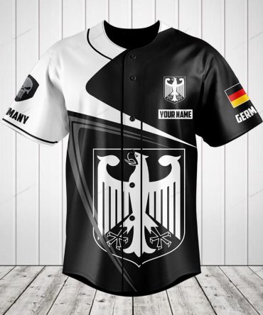 Custom Germany Baseball Jersey - Personalized Name & Flag, Stylish Black & White Design - Perfect Gift!