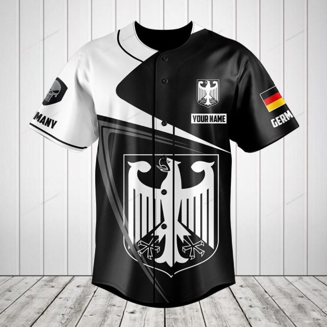 Custom Germany Baseball Jersey - Personalized Name & Flag, Stylish Black & White Design - Perfect Gift!