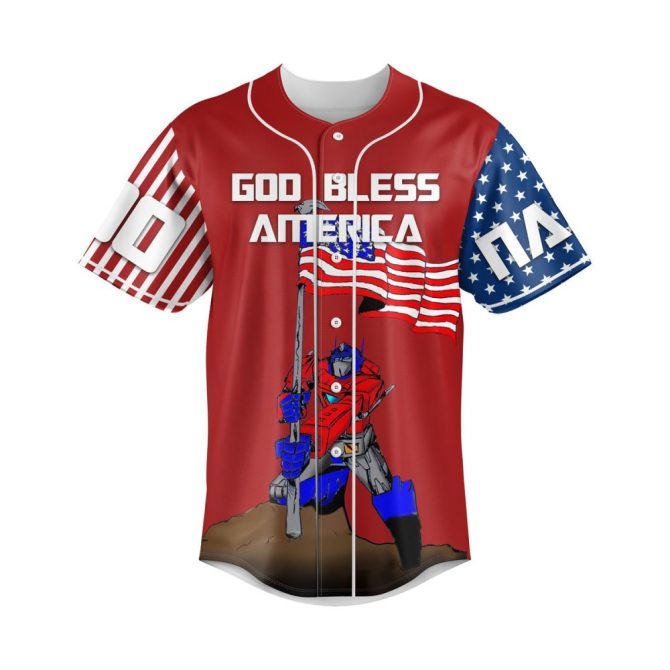 Custom Patriotic Transformer Baseball Jersey – God Bless America Design, Personalize Now! - Image 2