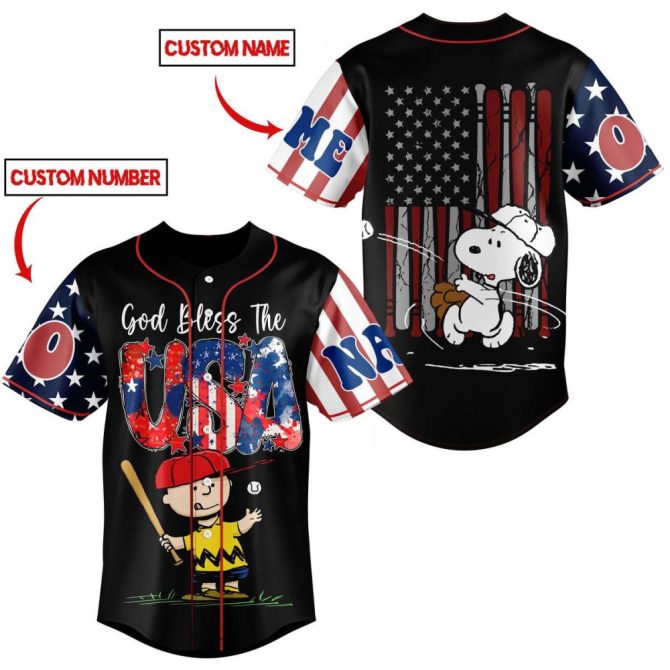 Custom Usa Baseball Jersey - Personalized Name & Number - Patriotic Peanuts Design