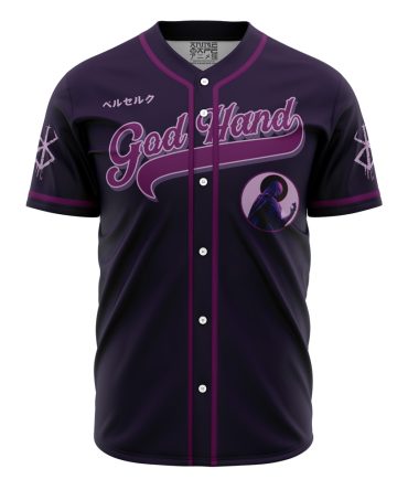 Anime Inspired 'God Hand' Baseball Jersey - Stylish Purple & Black Design