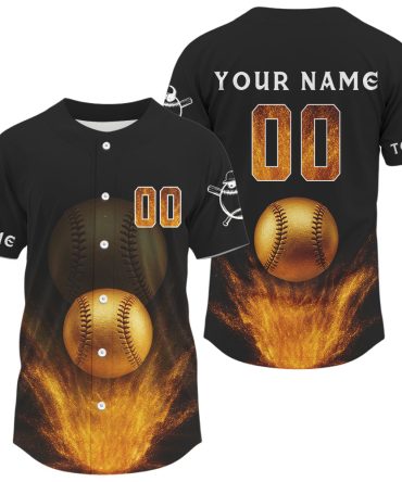 Custom Baseball Jersey With Fiery Design – Personalize Name & Number