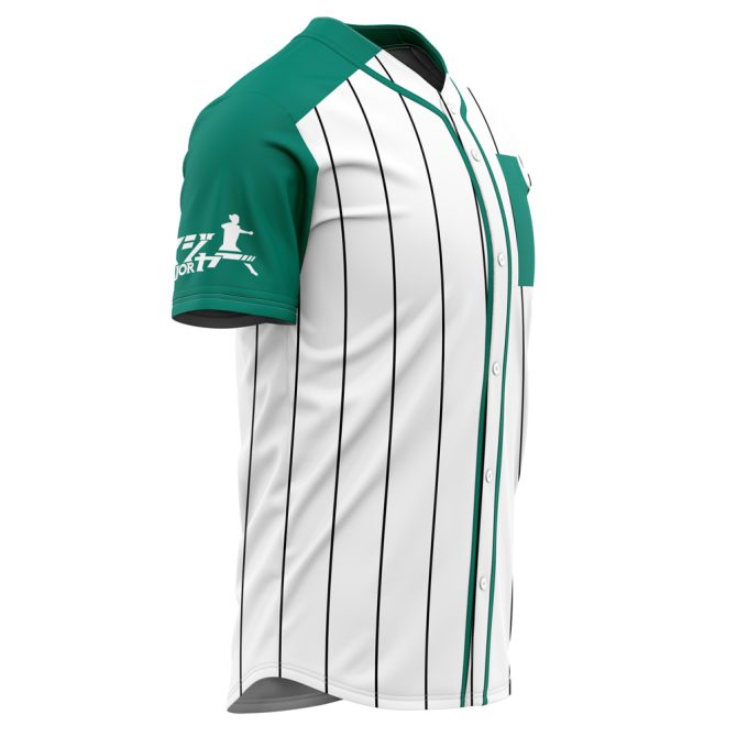 Stylish Green & White Striped Baseball Jersey - Custom Sportswear For Fans & Athletes - Image 2