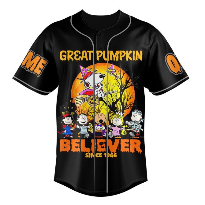 Custom Halloween Baseball Jersey – Great Pumpkin Believer Design – Personalize With Name & Number - Image 2