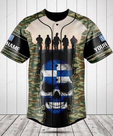 Custom Camouflage Baseball Jersey With Skull & Soldier Design - Personalized Gift