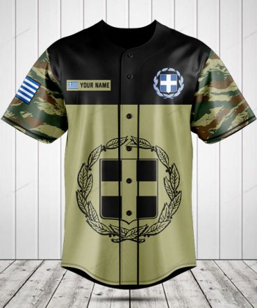 Custom Greek Flag Camo Baseball Jersey - Personalized Name & Crest Design