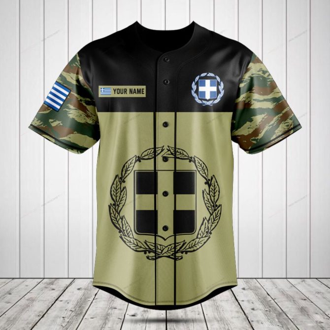Custom Greek Flag Camo Baseball Jersey - Personalized Name & Crest Design