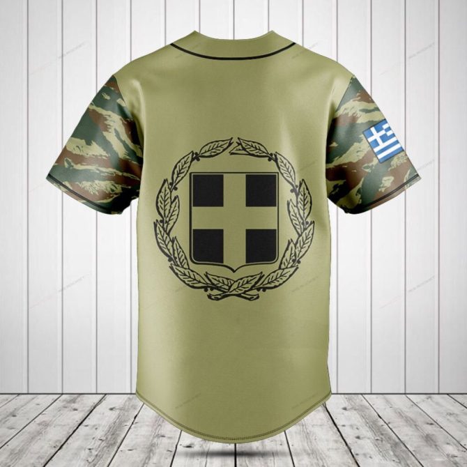 Custom Greek Flag Camo Baseball Jersey - Personalized Name & Crest Design - Image 2
