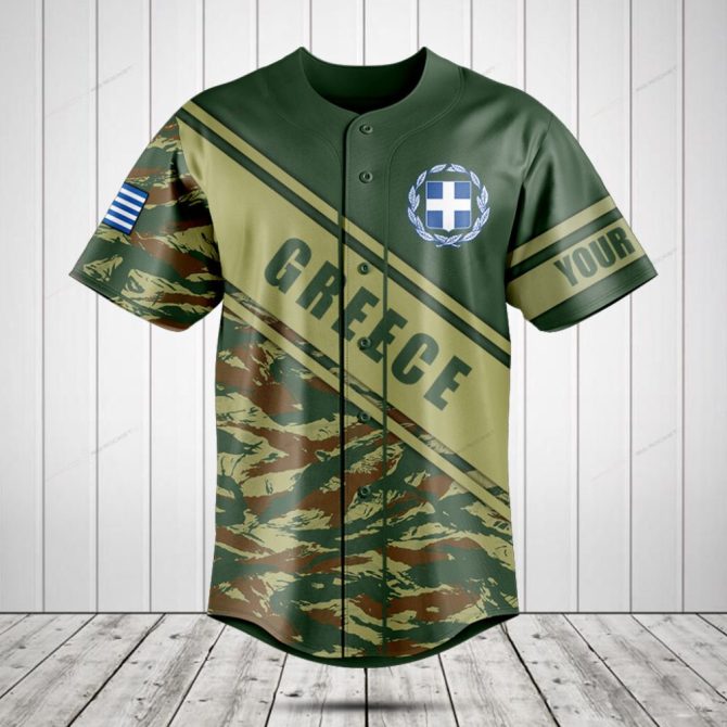Custom Greek Flag Camo Baseball Jersey - Personalized Greek Pride Sports Shirt