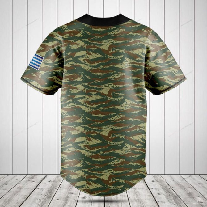 Custom Greek Flag Baseball Jersey – Personalized Name & Camo Sleeves – Unique Gift Idea - Image 2