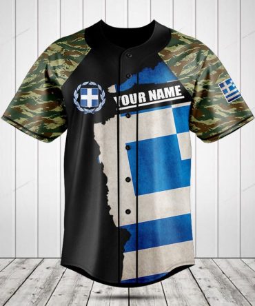 Custom Greek Flag Baseball Jersey – Personalized Name & Camo Sleeves – Unique Gift Idea