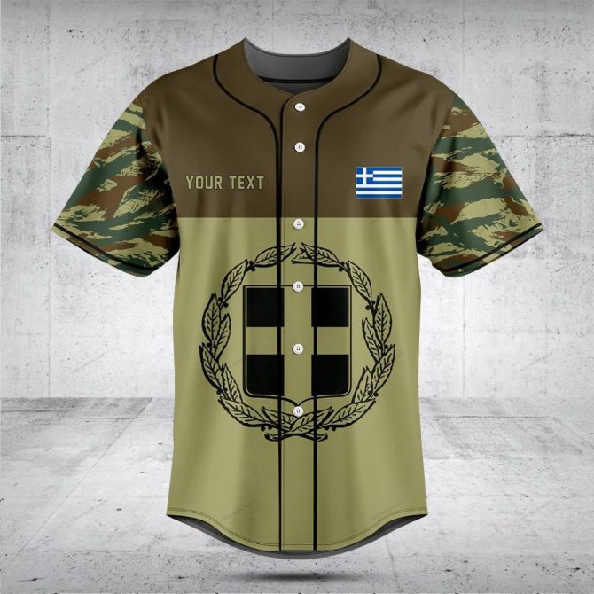 Custom Greek Flag Camo Baseball Jersey - Personalized Text & Design