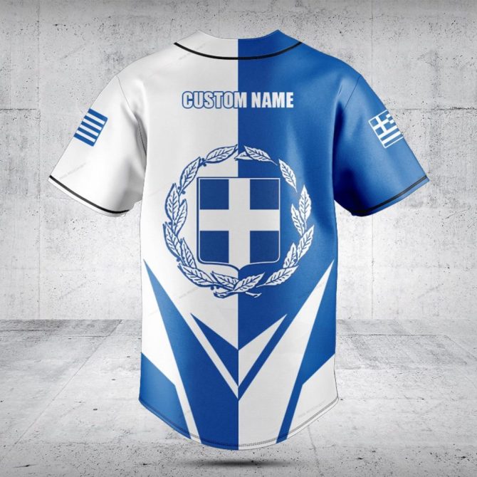Greek Heritage Baseball Jersey – Stylish Blue & White Flag Design - Image 2
