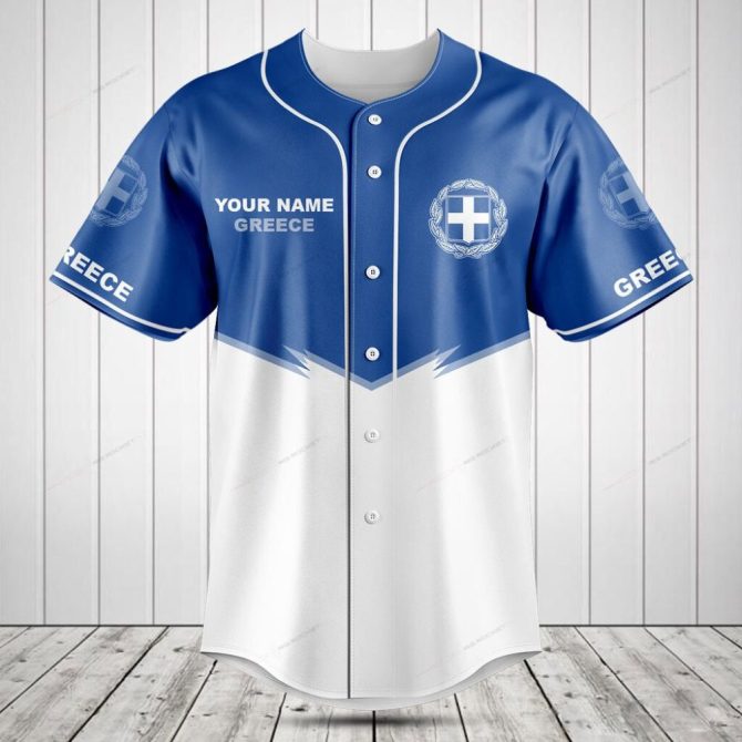 Custom Greece Baseball Jersey - Personalized Name & Number - Perfect Gift For Fans