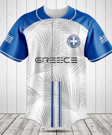 Greece Baseball Jersey - Blue & White Palm Design - Stylish & Comfortable Sportswear