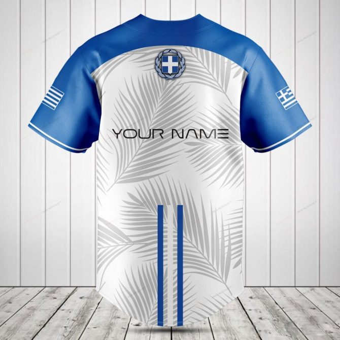 Greece Baseball Jersey - Blue & White Palm Design - Stylish & Comfortable Sportswear - Image 2