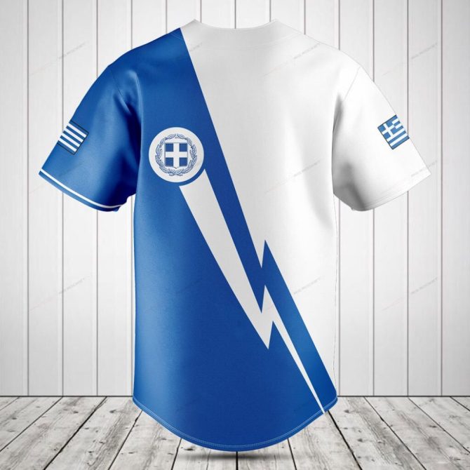 Custom Greek Flag Baseball Jersey – Personalized Name & Number, Blue And White Design - Image 2