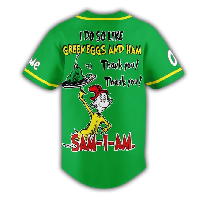 Customize Your Dr. Seuss Green Eggs And Ham Baseball Jersey - Personalized Name & Number! - Image 3