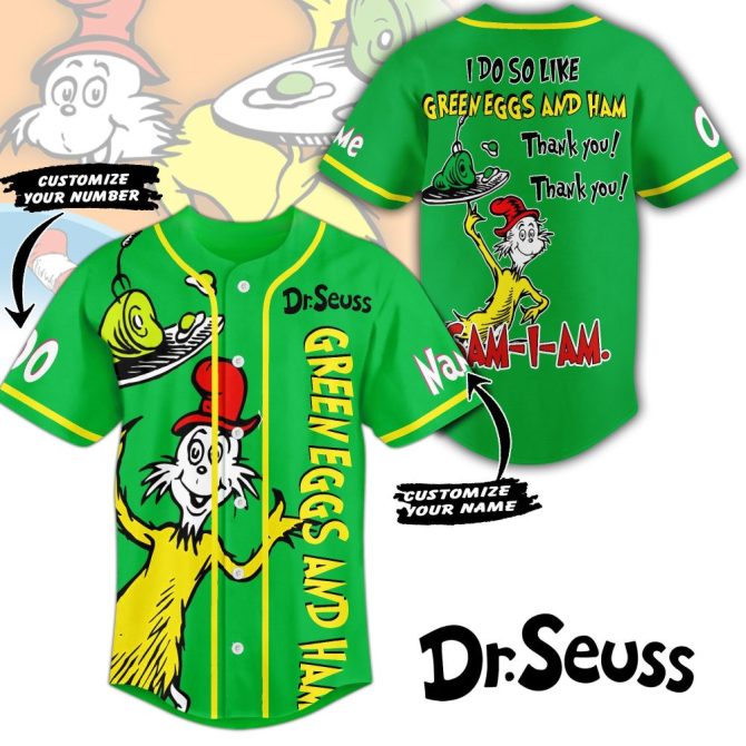 Customize Your Dr. Seuss Green Eggs And Ham Baseball Jersey - Personalized Name & Number!