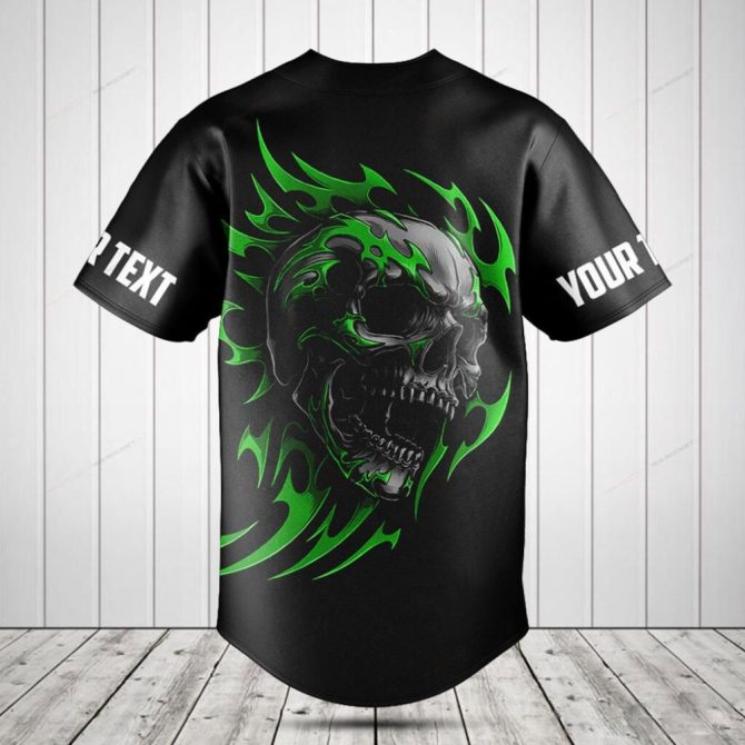 Customizable Black Skull & Flames Baseball Jersey - Bold Graphic Tee For Unique Style - Image 2
