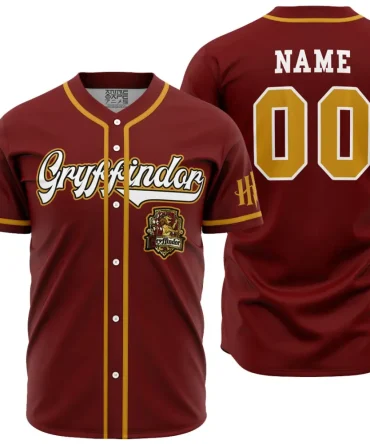 Custom Gryffindor Baseball Jersey - Personalized Name & Number - Perfect Gift For Harry Potter Fans