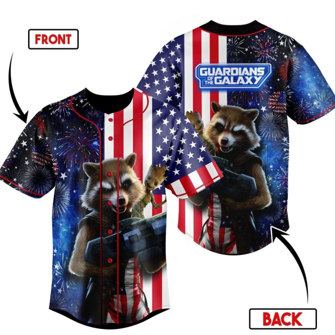 Guardians Of The Galaxy Patriotic Baseball Jersey - Rocket & Groot Design, Men'S Fashion Top