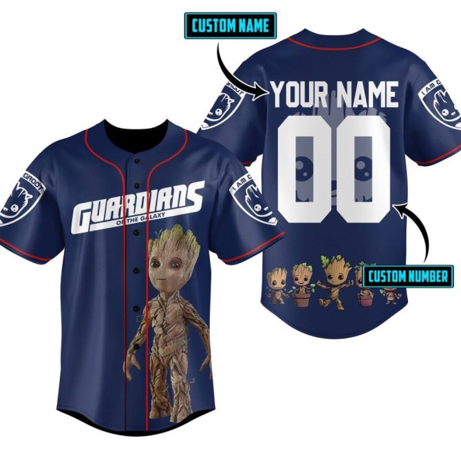 Custom Guardians Of The Galaxy Baseball Jersey - Personalized Name & Number, Groot Design