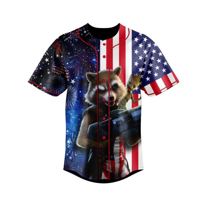 Guardians Of The Galaxy Patriotic Baseball Jersey - Rocket & Groot Design, Men'S Fashion Top - Image 2