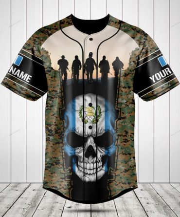 Custom Military Camo Baseball Jersey With Skull Design - Personalized Name - Unique Gift