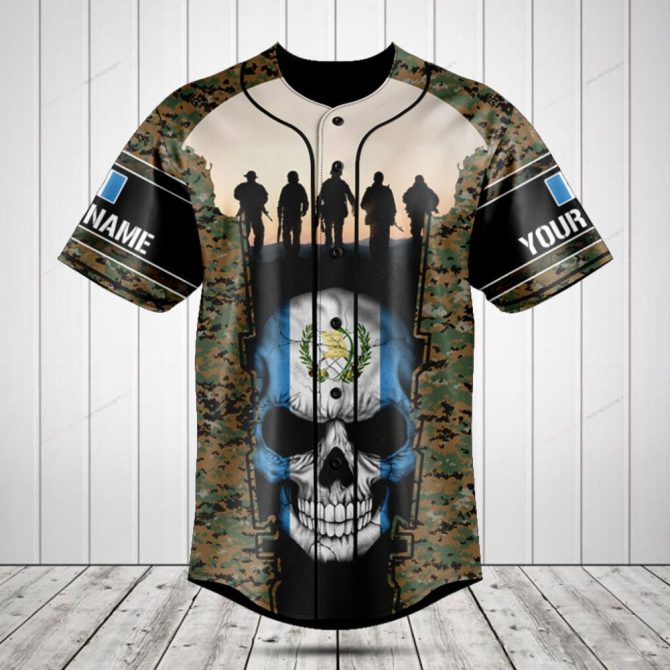 Custom Military Camo Baseball Jersey With Skull Design - Personalized Name - Unique Gift