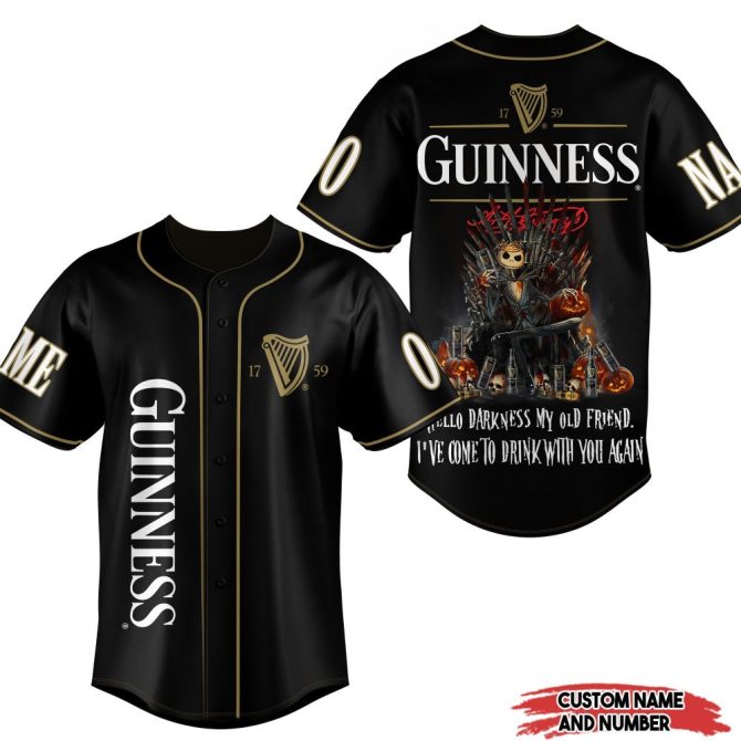 Custom Guinness Baseball Jersey – Personalized Name & Number, Unique Skeleton Design