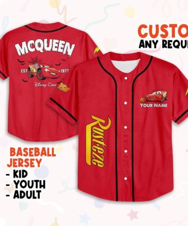 Custom Lightning Mcqueen Baseball Jersey - Personalized Kids, Youth & Adult Sizes