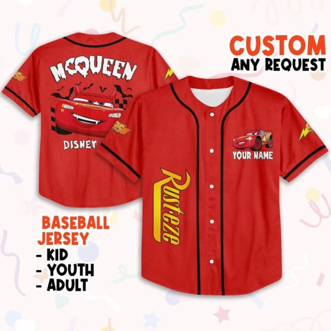 Customizable Lightning Mcqueen Baseball Jersey – Kids, Youth & Adult Sizes Available!