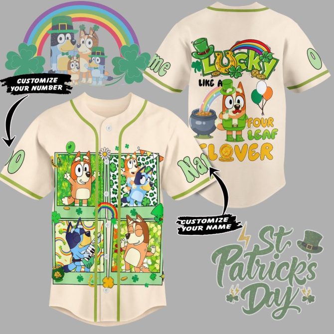 Custom St. Patrick'S Day Jersey - Lucky 4 Leaf Clover Design , Personalize Name & Number