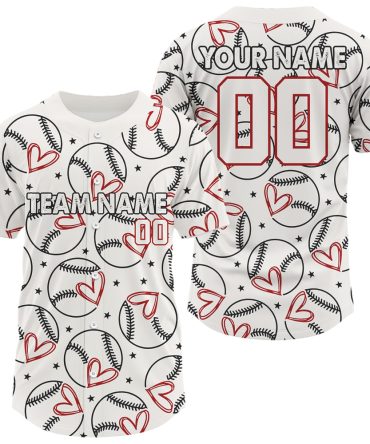 Custom Baseball Jersey - Personalized Team & Name Design - Unique Heart Pattern