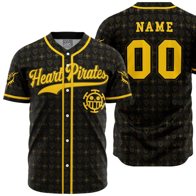Custom Heart Pirates Baseball Jersey - Stylish Black & Gold Design - Perfect Gift For Fans!