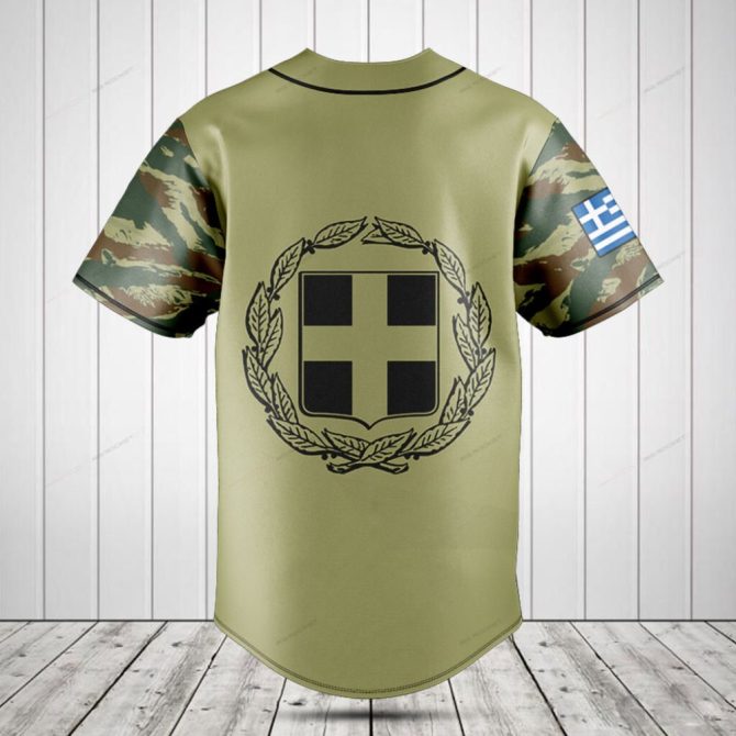 Custom Greek Military Style Baseball Jersey - Camo Sleeves & Double-Headed Eagle Design - Image 2