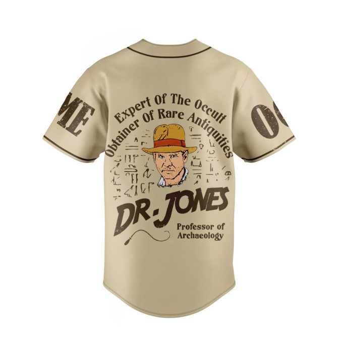 Custom Dr. Jones Baseball Jersey – Personalize Name & Number, Vintage Archaeology Style - Image 4