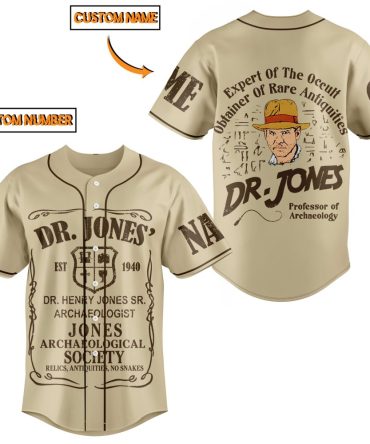 Custom Dr. Jones Baseball Jersey – Personalize Name & Number, Vintage Archaeology Style